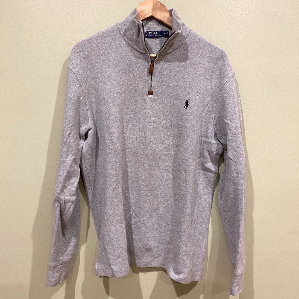 Polo Ralph Lauren Men’s M Quarter Zip Pullover Sweater Durable Knit Heather Grey